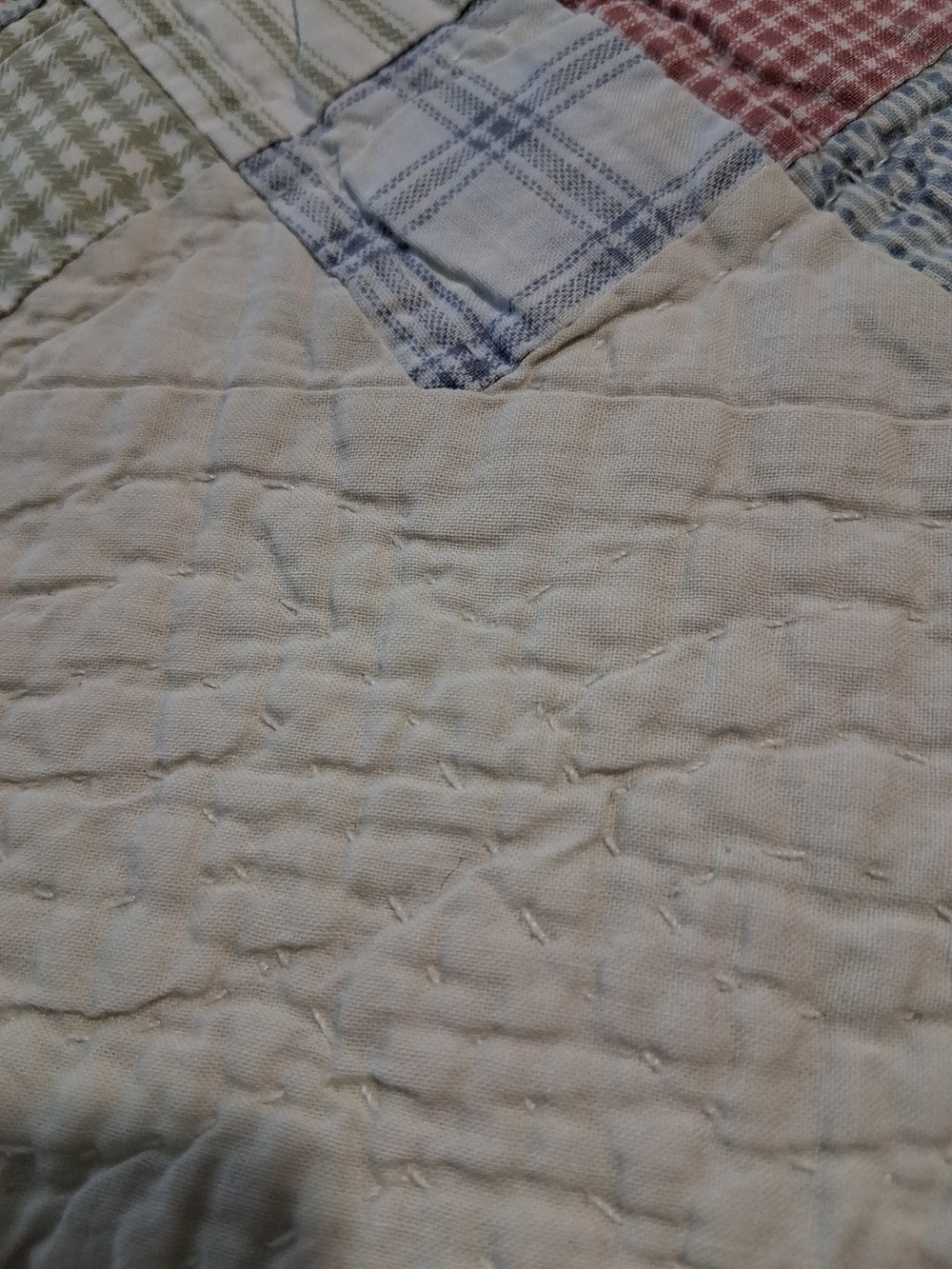 Blue Patchwork Quilted Pillow Sham - Handmade Country Charm 22x28 - Picture 3 of 4